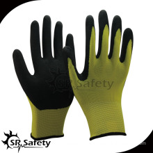 SRSAFETY Yellow liner coated nitrile gloves work glove/sandy finish gloves